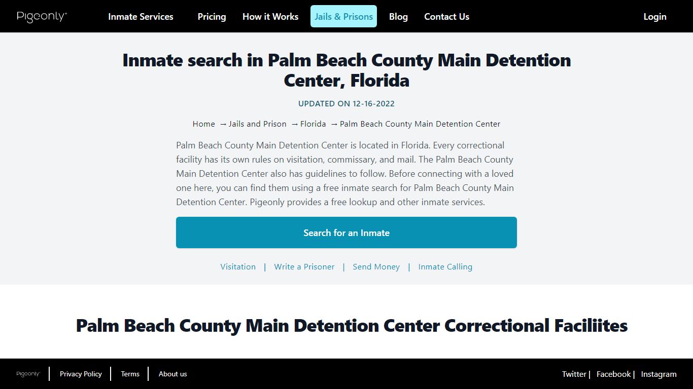 Inmate Search Palm Beach County Main Detention Center, Florida - Pigeonly